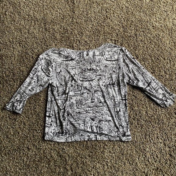 Chicos Womens Crop Top 2 Large White Black Art Graphic 3/4 Sleeve Soft Casual - Picture 4 of 12